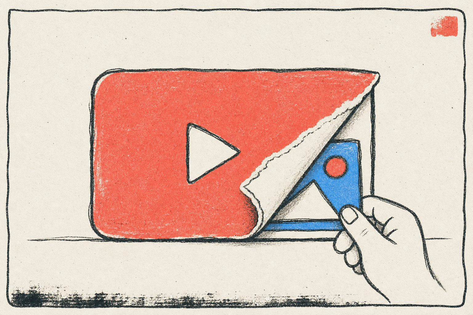 Ilustración estilo risograph de un thumbnail de YouTube siendo reemplazado